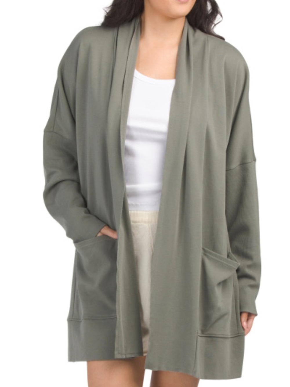 Pact Olive Green Open-Front Women's Cardigan Sweater
